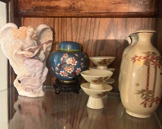Lydia winged poet, Vintage Chinese cloisonne Jar, Japanese vase, sake set