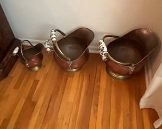 Vintage copper coal scuttle planters
