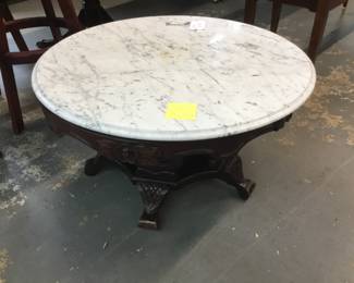 Round Antique coffee table with marble top - $100!