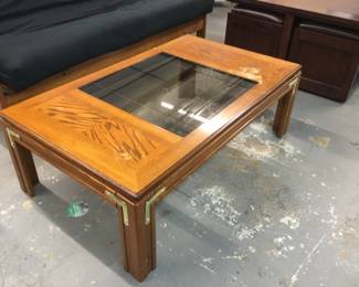 Wood coffee table with glass insert - $50!