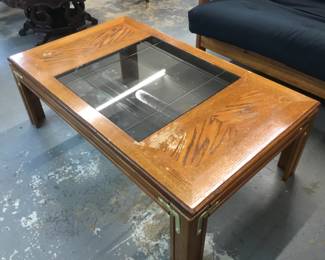 Wood coffee table with glass insert - $50!