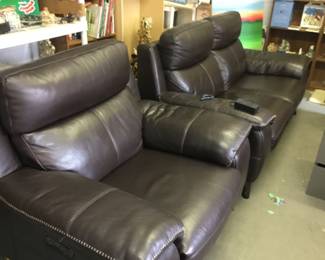 High end Power recliner and sofa, black leather, excellent condition $650 pair
