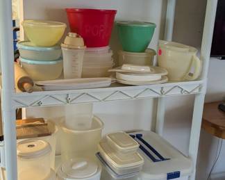Lots of Tupperware and other plastic containers.