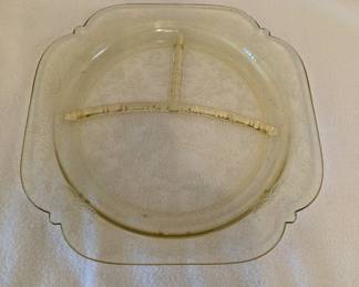 1940s Yellow Depression Glass - Madrid Pattern - Rare Divided Dinner Plates!