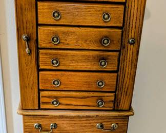 Standing Jewelry Box - $150 - 41" Tall, 19" Wide, 15.5" Deep - lots of drawers and side panels are for necklaces.