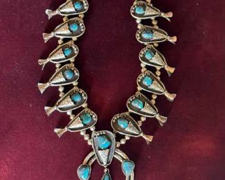 Beautiful vintage turquoise and silver Squash Blossom
