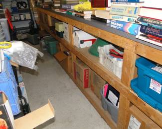 Shelves filled with bins, and lots of great books