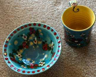 Don Swanson Pottery Handcrafted Floral Ceramic Cup and Bowl - Signed