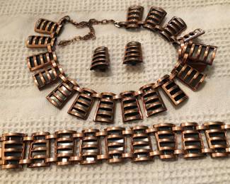 Vintage Rame Copper Earrings Necklace and Bracelet Combo