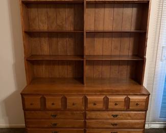 This piece is also a display cabinet for your various collections: stamps, coins, Barbie dolls, Hot Wheels & Matchbox cars, miniature train sets, antique blue glass, all sorts of things.