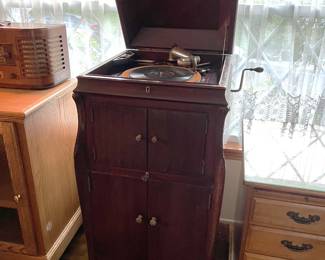 This is a stand-up Victrola record player.  