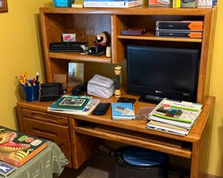 Two Piece Desk, Shredder, Moniter