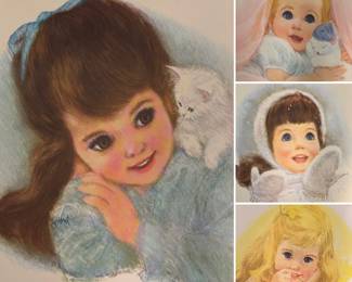 Sweet little girls vintage art prints