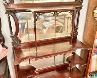 Antique Nouveau Mahogany Etagere