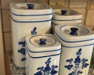 Vintage blue flower canister set