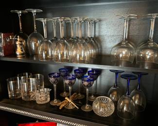Wine glasses, cobalt blue bohemian crystal glasses