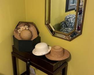 Vintage table, hats, mirror