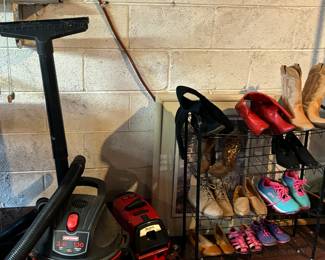 Craftsman shop vac, shoes and rack