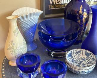 Cobalt blue glass, fan vase