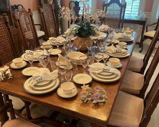 Dining Table With Two Leaves and Eight Chairs