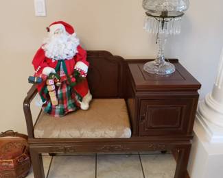 Antique Telephone table/cut glass lamp