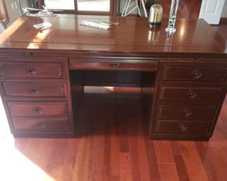 Desk w matching book cabinets, computer cabinet and 2 filing cabinets 