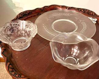 Etched glass plates and bowls