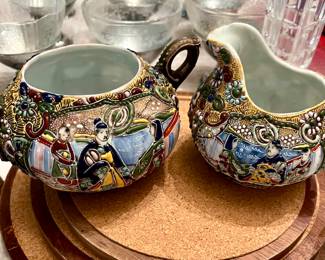 Japaned style sugar and creamer set