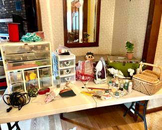 Sewing gear, in tall cases are threads, ribbons, needles, lace, bobbins and much, much more!  