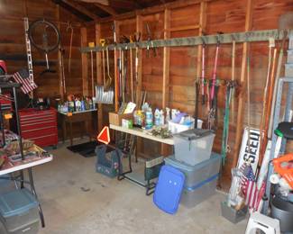 hanging tools, liquids on tables, tool chests, totes
