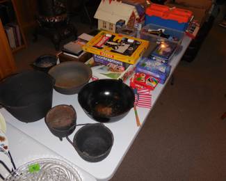 metal crocks, games, toys