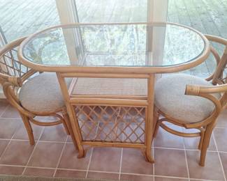 Rattan Glass Top Table With 2 Chairs