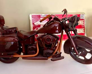 Hand Carved Mahogany Harley Davidson