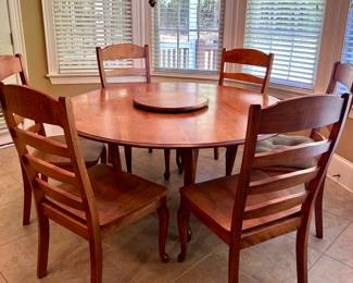 Cherry Round Dining Table with Lazy Susan and 6 Chairs
