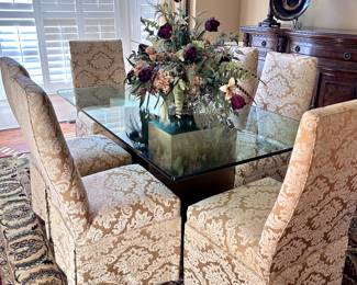 Glass Top Dining Table with Brass Base