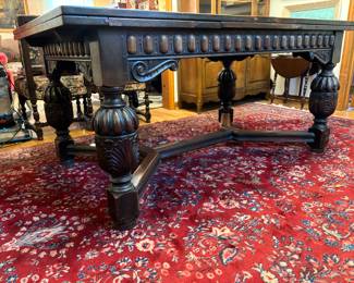 1920'S JACOBEAN REVIVAL DINING TABLE W/SELF STORING LEAVES