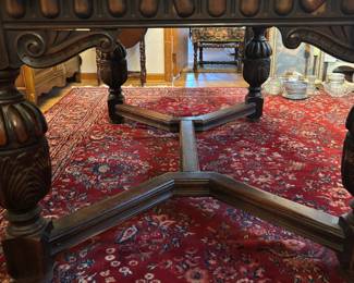 1920'S JACOBEAN REVIVAL DINING TABLE W/SELF STORING LEAVES