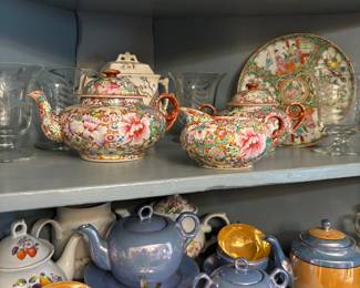 TEASETS INCLUDING HUNDRED FLOWERS CHINESE TEAPOT WITH CREAM & SUGAR