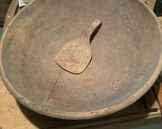 Vintage turned wood bowl and paddle