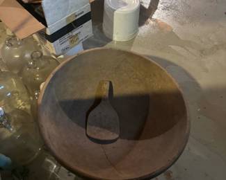 Vintage wood turned bowl and paddle