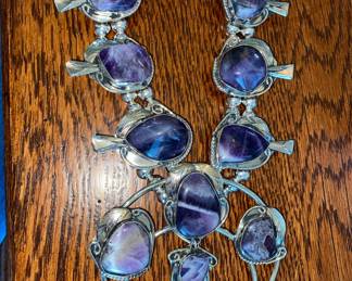 Outstanding squash blossom with natural purple gemstones set in coin silver (800)  - verified by jeweler