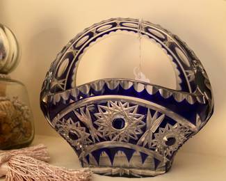 Cobalt cut glass basket