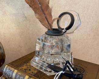 Nice antique inkwell with a whimsical cricket