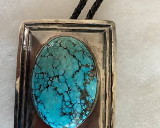 LARGE turquoise bolo in sterling - Gorgeous!