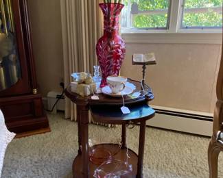 Cute round side table with pull-out