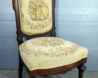 French Style Tapestry Chair With Wheels On Front Legs, 39.5" x 20" x 19"