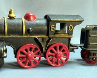 Vintage Cast Iron Train, Locomotive And Coal Car, 11" 