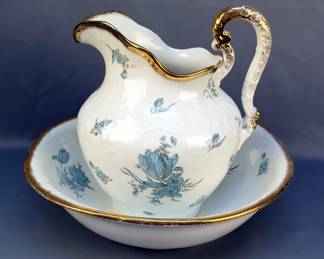 John Maddock & Sons Royal Vitreous Porcelain Pitcher And Bowl, 12" Tall And 15" Diameter