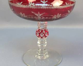 Crystal Pedestal Compote Ruby Red Crimson 6" x 6" Dia