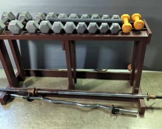 Dumbbells, 5lb To 20lb, Including Wood Rack, 27" x 53" x 24"